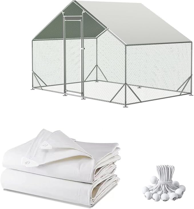 Chicken Coop Cover Waterproof and UV, 11.3 * 6.3 FT Chicken Run Cover for Winter with Ball Bungees Cords, Shade Cloth for Large Chicken Coop, Walk-in Chicken Run Pen, Chicken Coop Tarp (1 Pack)