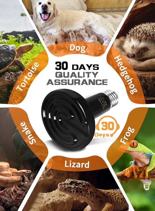 WUHOSTAM 2 Pack 75W Infrared Ceramic Heat Lamp,Black Reptile Emitter Bulb for Pet Coop Heater Chicken Lizard Turtle Brooder Aquarium Snake, No Harm No Light, ETL Listed