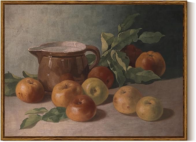 InSimSea Framed Canvas Wall Art Vintage Aesthetic Room Decor, Harvest Apples Still Life Oil Painting Artwork Abstract Wall Pictures Prints, Farmhouse Fruit Wall Decor Bedroom Kitchen 12x16in