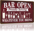 Vintage Metal Sign Bar Open Proudly Serving Whatever You Bring Beer Tin Sign Wall Decor for Kitchen Living Room Pub Cafe Bar 12×8 Inch