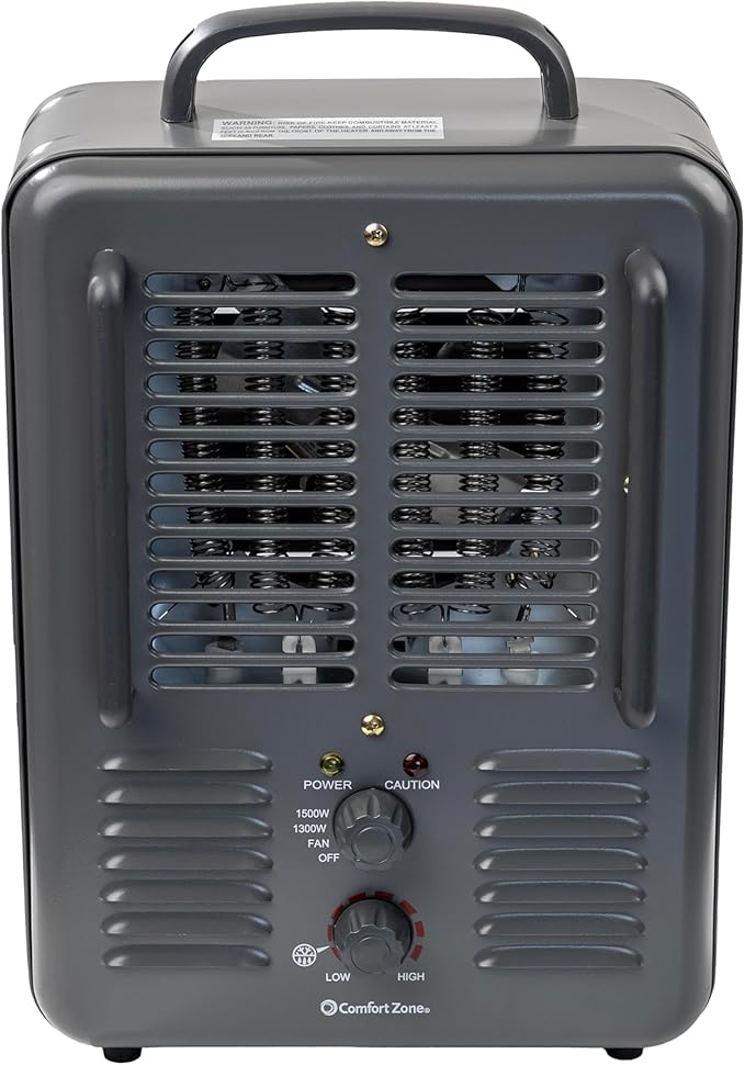 Comfort Zone Milkhouse Style Utility Space Heater with Adjustable Thermostat, Electric, Portable, 3-Prong Plug, Overheat Protection, & Tip-Over Switch, Ideal for Garage or Workshop, 1,500W, CZ798GR3