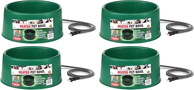 Farm Innovators P-60 1.5 Gallon 60 Watt Heated Pet Water Bowl, Thermostatic Control & Anti Chew Cord, Green (4 Pack)