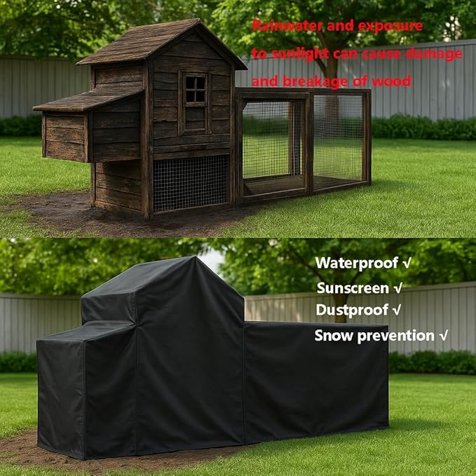Chicken Coop Cover for Winter Waterproof for Outdoor 600D Oxford Small Chicken House Cage Cover with Zipper Doors (Fits 82" Lx 22" W x 46" H,Roof 28" W) Suitable for Duck Coop and Rabbit Coop