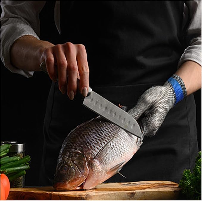 SMONT A9 Cut Resistant Gloves, Stainless Steel Metal Mesh Cut Glove for Oyster Shucking Butcher Mandolin Whittling Meat Fish Cutting Wood Carving Knife Proof M