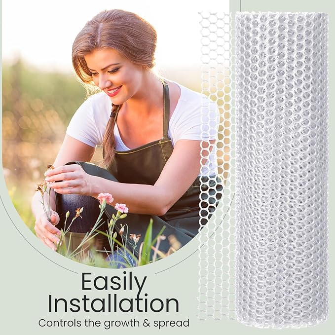 Landical 6 Rolls Plastic Chicken Wire Fencing Mesh 15.7 in x 10 ft Each Plastic Mesh Fence with Zip Ties Hexagonal Poultry Netting Garden Fencing Cat Fencing and Bird Netting(White)
