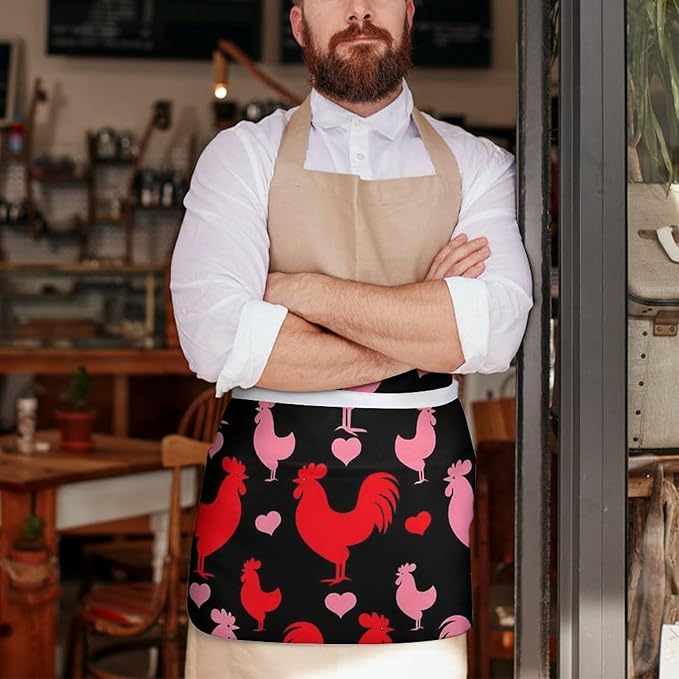 Server Waist Aprons Waitress Unisex Chef Works Half Apron with 3 Pockets