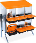 2 Tier Metal Chicken Nesting Boxes Durable with Rollout Egg Collection, 6 Hole Chicken Egg Laying Box with Large Ventilation Holes for Chicken Coop,Orange