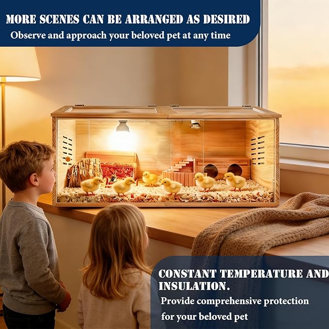 Brooder Box for Chicks,with Sliding Door,Table Legs,2 Types of Thermometer with Heat Lamp Set Suitable for Chicks/Duck/Parrot/Hamster (40"×15.7"×15.7")
