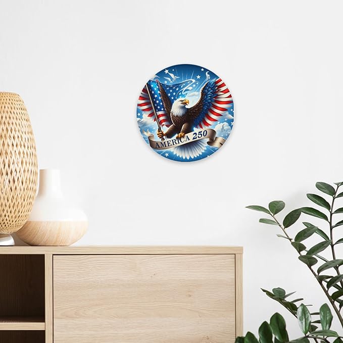 United States 250th Anniversary Metal Sign, 250th Anniversary USA Round Metal Signs for Home Decor, 250 Patriotic American Wall Signs Yard Signs, Gift for US Citizens, Patriotic Collectors