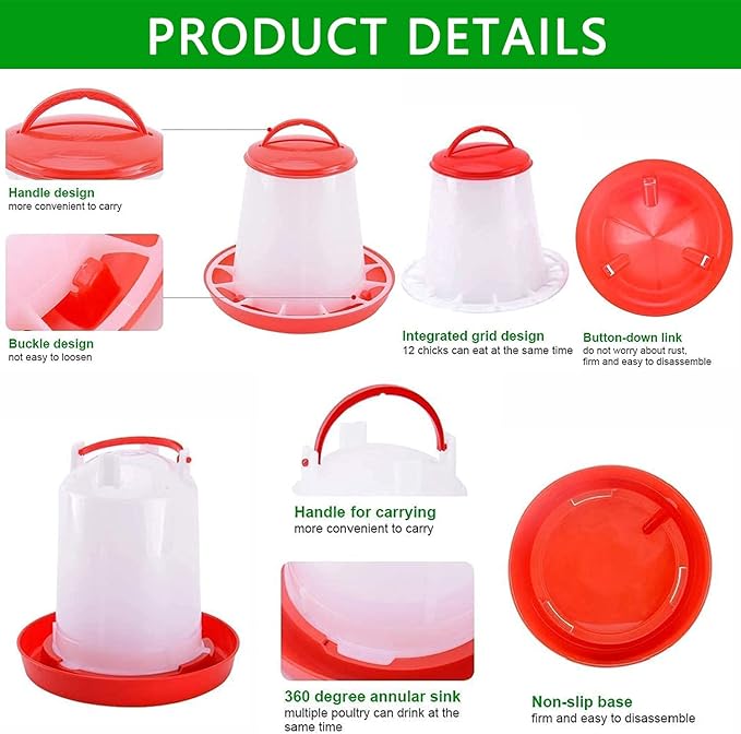 Chick Feeder and Waterer Kit Hanging Poultry Feeder & Drinker,1.5 L Waterer and 1Kg Feeder Set Chicken Water Feeder Kit for Farm,Chicken,Coop