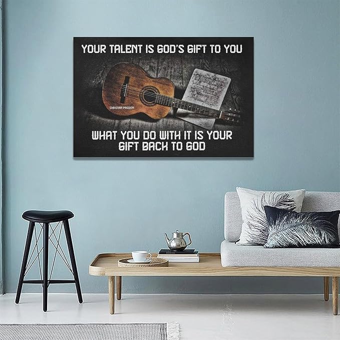 Guitar Wall Decor Music Wall Art Vintage Guitar And Chords Pictures Artwork Inspirational Canvas Prints Painting Artwork Music Room Decor For Music Studio Bedroom Living Room Bathroom 24"x16"