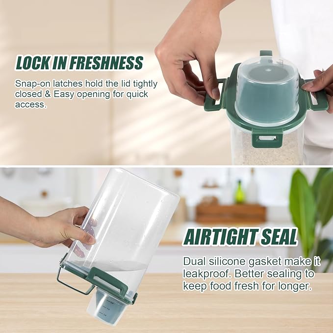 2 Pack 3 Lbs Dog Cat Food Storage Containers for Travel, Portable Pet Food Storage Container, Easy-Pouring Bird Seed Dispenser, Airtight Rice Cereal Oatmeal Flour Holder -Pine Green