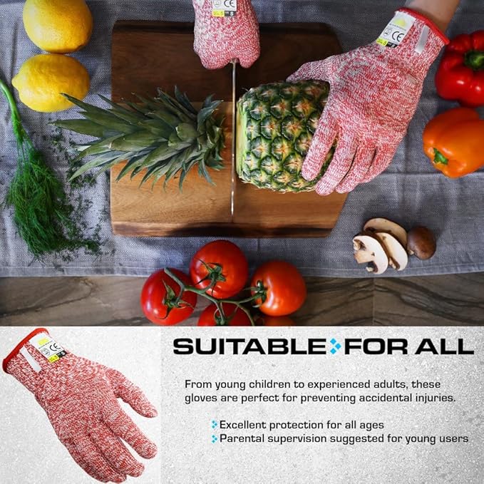 Glove Station Ultra Durable Series Cut Resistant Gloves - Cutting Gloves for Chefs, BBQ and Cooking - Level 5 Protection, Food Grade Safe Cut - Red, Large Size