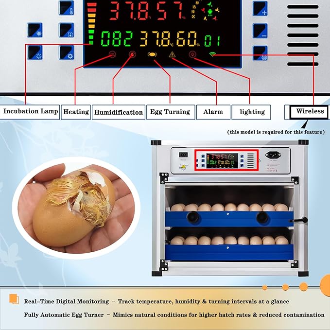 68 Egg Automatic Egg Incubator w/Smart Temp & Humidity Control,Self-Turning & Water Refill for Hatching Chicken Duck Goose Pigeon Eggs (WiFi Incubator)