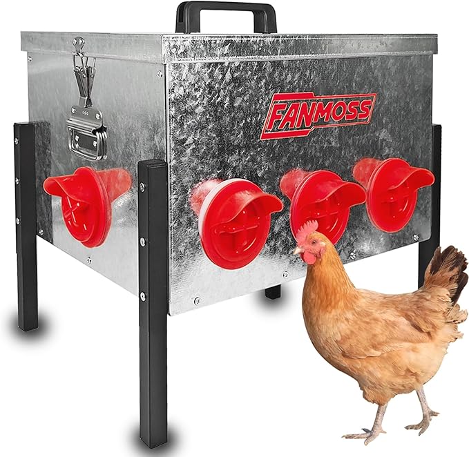 60lb Automatic Chicken Feeder, 8 Ports No Waste Chicken Feeder with Locking Lid, Adjustable Legs & Waterproof Silo, Large Metal Poultry Feeder for Hens, Ducks, Geese, Poultry
