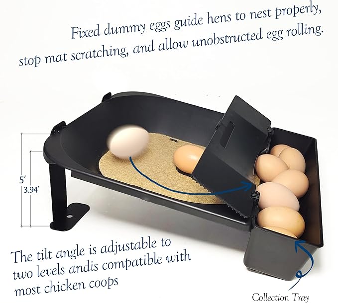 Roll Away Chicken Nesting Box,Lockable Fake Egg & Jute Pad – 2-Height Adjustable Slope – Fits Inside 14"+ Coops – Small to Medium Breeds(1PC)