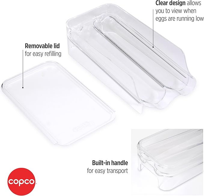 Copco Roll Down Egg Bin with Removable Lid - Space-Saving, Clear Egg Organizer for Refrigerators - Holds Up to 14 Eggs