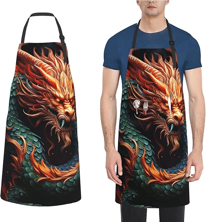 Waterproof Aprons for Women Men Adjustable Bib Cool Electric Guitar Apron Chef Cooking Aprons for Kitchen