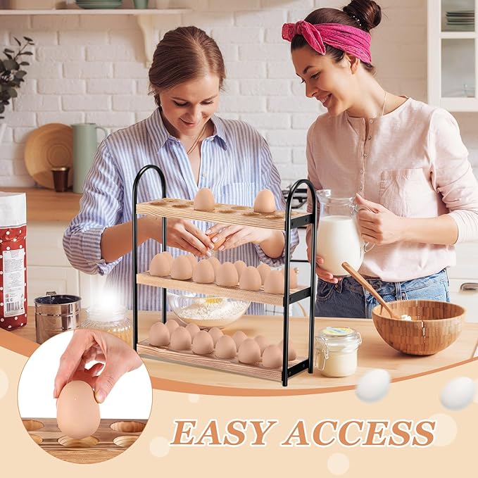 Wooden Egg Holder Countertop 3-layer Hold 36 Eggs Fresh Storage, for Kitchen Organization and Pantry Storage Home Collecting (Pinewood)