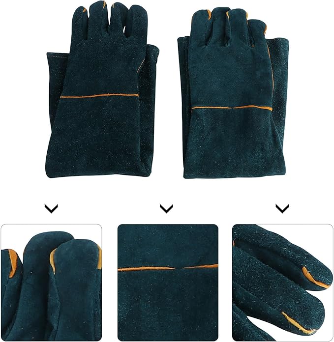 DOITOOL 60cm Long Sleeve Cowhide Welding Gloves Fireproof Leather Working Gloves Anti-bite Heat Resistant for Animal Handling and Outdoor Use