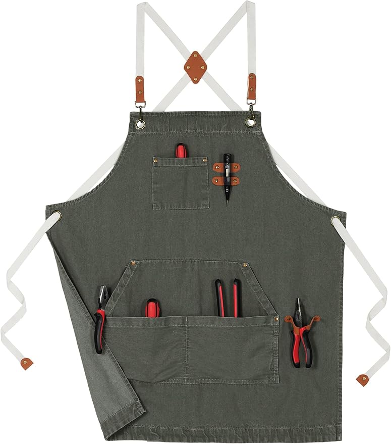 Denim Bbq Apron for Men Women with Pockets Adjustable Cross Back Chef Aprons for Kitchen Cooking Grilling Working