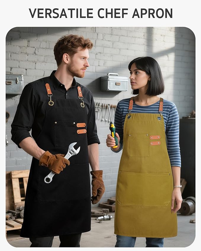 Syntus Adjustable Bib Apron with 2 Pockets Cooking Kitchen Aprons for Women Men Chef