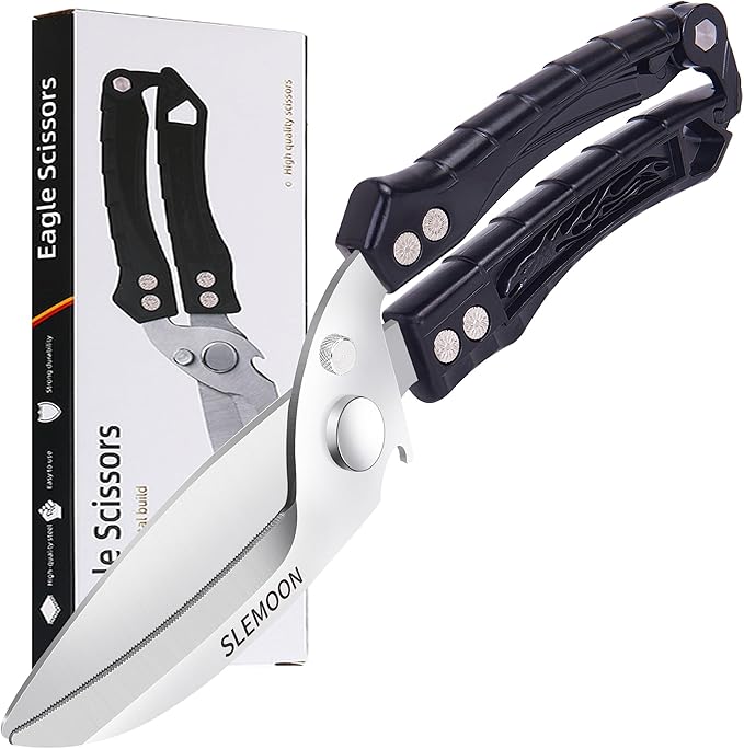 Kitchen Shears Heavy Duty Poultry Shears for Bone,Chicken,Turkey,Meat,Fish and Pizza Cutting Board Kitchen Scissors All Purpose for Food Ideal for Chef and Home Cooking,Dishwasher Safe Black