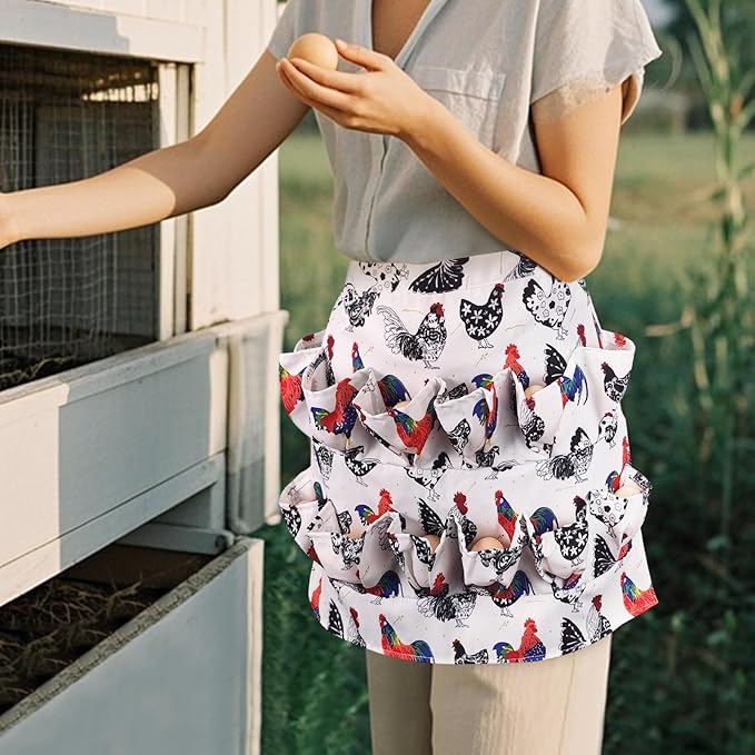 Canvas Egg Collecting Apron with 12 Deep Pockets - Hands-Free Egg Holder for Chicken, Duck, Goose Eggs - Farmhouse Kitchen Apron for Men and Women