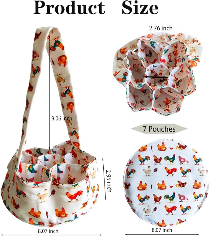 UKJENT Egg Collecting Basket 2 Pack, 7 Pouches Chicken Egg Gathering Basket, Machine Washable, Hold Different Size Eggs Collection Carrier Bag, Duck Goose Quail Fresh Eggs Collector, Farm & Home Use