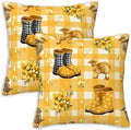 Duck Yellow Gingham Throw Pillow Covers 18x18 Inch, Set of 2 | Spring Farmhouse Square Cushion Cases for Couch Bedroom Nursery | Easter Farm Animal Home Decor, Decorative Pillowcases
