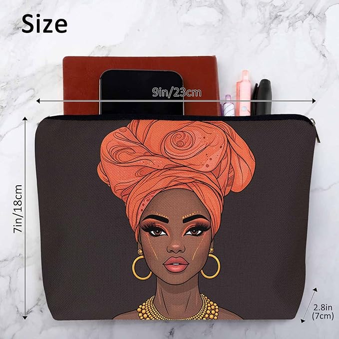 Makeup Bag African American Woman Makeup Bags For Purse Pouch, Black African Woman Sexy Lips And Turban Travel Toiletry Bag Cosmetic Bag Makeup Bags Flax Makeup Organizer Bag Pencil Pouch