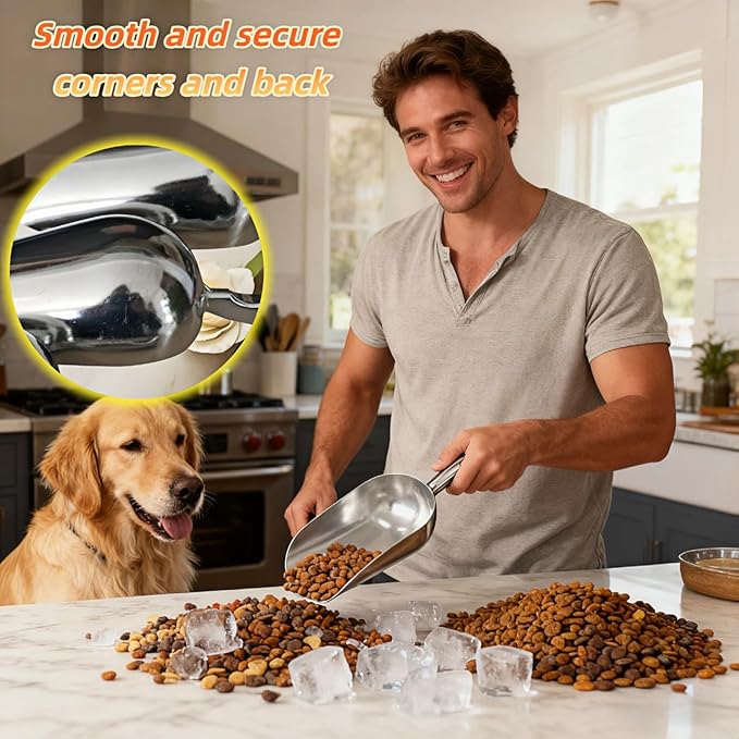 Ice Scoop, Heavy Duty Cast Aluminum, Ergonomic S-Curve Handle, Commercial Grade for Ice, Coffee, Popcorn, Flour, Sugar, Food-Grade & Rust-Proof Kitchen Tool (M (12oz))