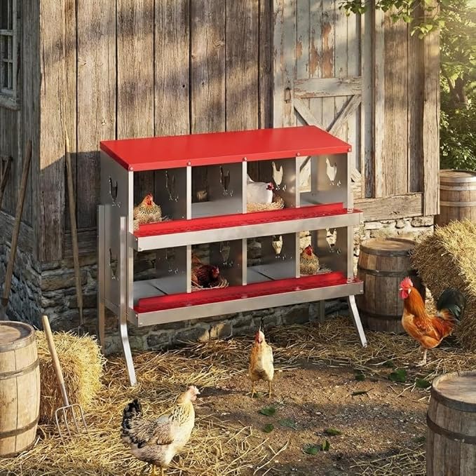 8 Holes Chicken Nesting Boxes, Nesting Boxes for Chickens, Easy to Clean and Install, Chicken Laying Box for Outdoor Chicken Coop Farm Yard, Red