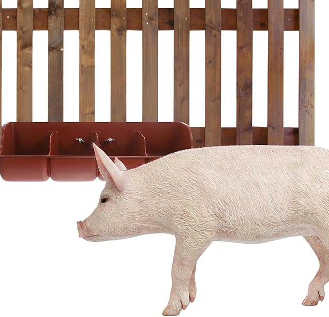 FAVOMOTO Pig Feeder Plastic Trough, 4-Compartment Feeding Groove for Livestock Farm Pig Manger Brown 18. 1 X 6. 3 X 5. 1 Inch
