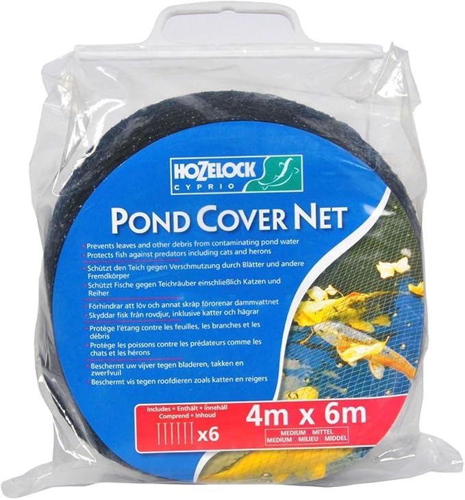 Hozelock - Pond Protection Net 4 x 6 m : Ideal for Protecting The Pond from Leaves, Large Debris and Predators, Supplied with 4 Stakes [1736 0000]