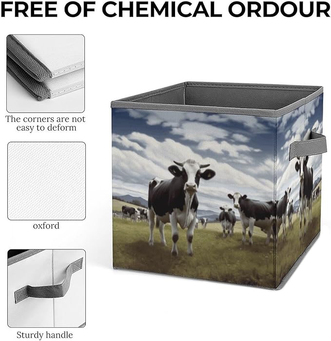 Farm Cow Pictures Storage Bins Cubes Fabric Cube Organizer with Handle Durable Storage Boxes Large Storage Baskets Foldable Cube Bins for Home Clothes Closet Organizers