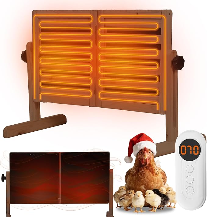 Foldable Chicken Coop Heater for Winter, 120w Large Size Waterproof Chicken Heater for Coop, Radiant Heat Chicks Coop Heater with 2 Heating Plates, Adjustable Temp 70~190℉