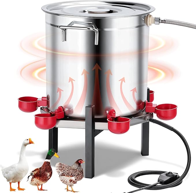Heated Chicken Waterer 5 Gallon for Winter Automatic Chicken Water Bowl Heater Poultry Duck Drinker Watering System Chicken Coop Accessories