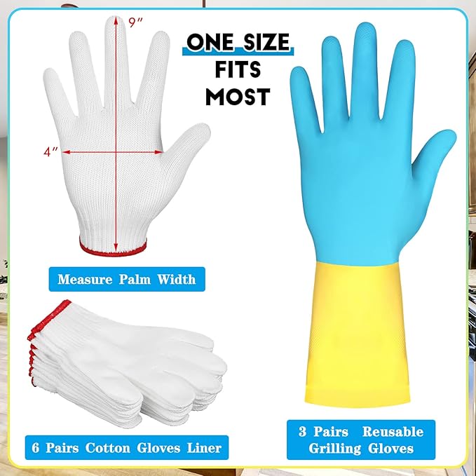 Wesiti 3 Pairs Meat Pulling Gloves Grilling Gloves with 6 Pairs Cotton Gloves Liner Reusable Heat Resistant BBQ Gloves Pork and Meat Shredding Gloves for Pork Chicken Hot food