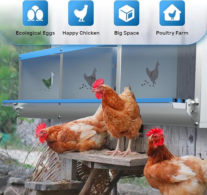 Chicken Nesting Box for Laying Eggs 3 Holes Metal Nest Box for Chicken Hens Ducks Poultry Protect Eggs Chicken Coop Easy Egg Collection Wall Mount Nest Box for Chicken Coop
