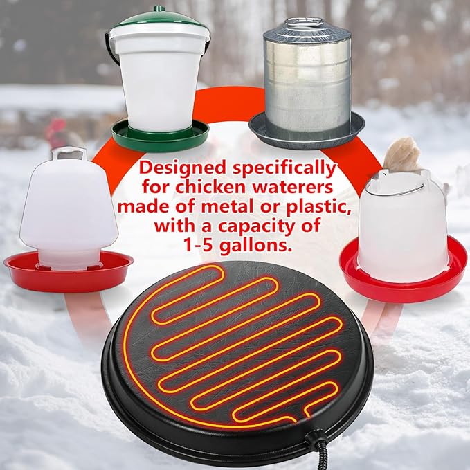 Poultry Chicken Water Heater - KOKOPRO Poultry Water Heater Base for Winter,14 Inch for Plastic/Metal Poultry Waterer,Thermostatically Controlled Heated Waterer 80W,Chicken Coop Accessories