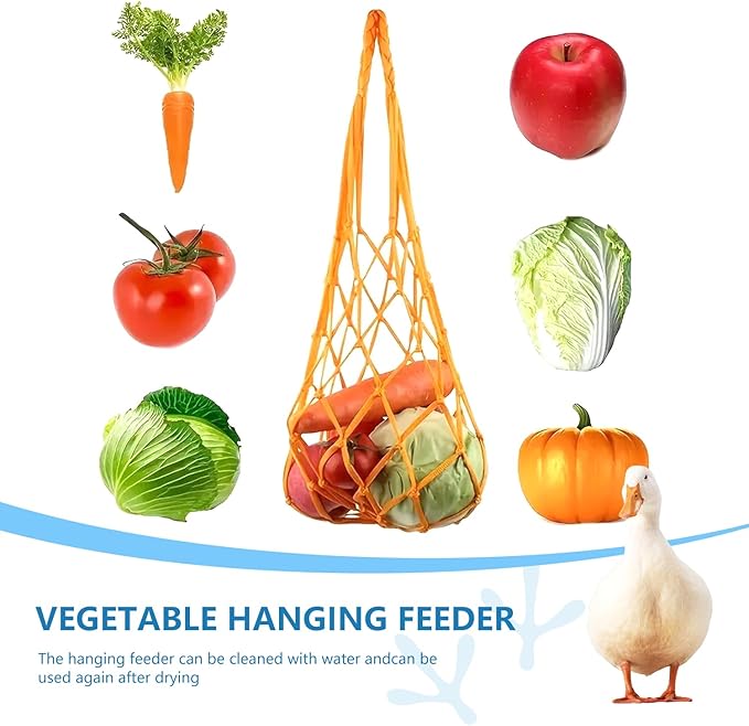 Chicken Vegetable String Bag, Hanging Feeder Toy Vegetable Rack with Hook for Chicken Cage, Poultry Fruit Rack, Cabbage Feeder 4 Sets