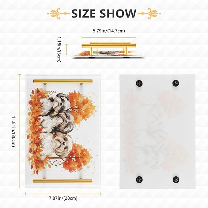 Bathroom Vanity Tray Counter Organizer, Cute Dogs with Fall Leaves Decorative Tray with Handles Countertop Storage for Bathroom Bedroom Kitchen Home Farmhouse