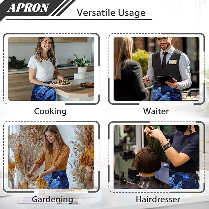 Waist Apron with 3 Pockets Waterproof 13 Inch Short Half Waist Aprons Women Men Server Aprons Waitress Waiter Apron
