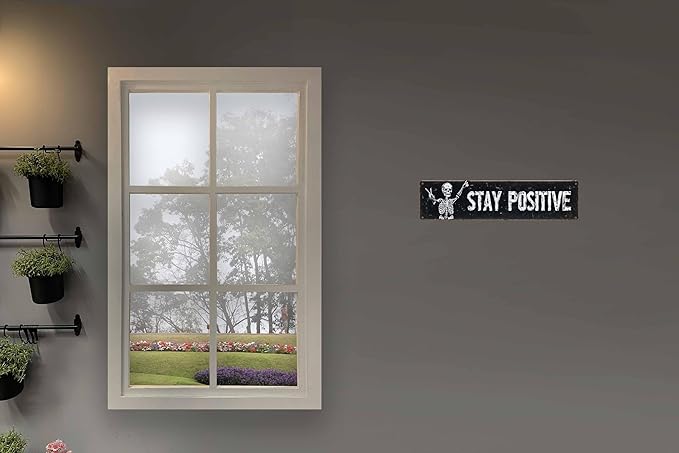 Stay Positive Metal Wall Sign 4x16in Boho Inspirational Plaque for Bedroom Office Living Room Nursery Home Decor