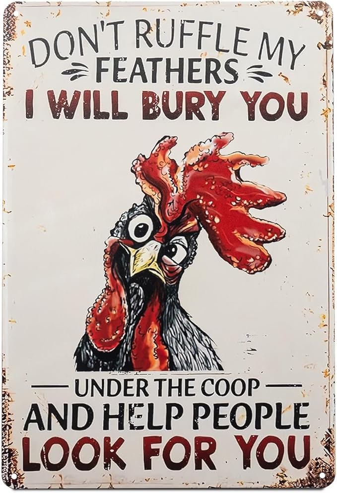Funny Tin Signs Chicken Coop Decor Outdoor Vintage Rooster Gifts Yard-signs Decorative Signage For Farm and Garden 8×12 inches (G)