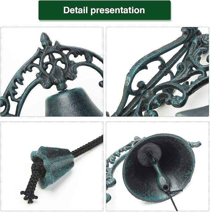 Sungmor Large & Loud Farmhouse Dinner Bell Outside Wall Mounted Electroless Doorbell, Front Door Shop Entrance Porch Antique Decorative Hanging Bell, Indoor Outdoor Pretty Wall Ornamental Hand Bell