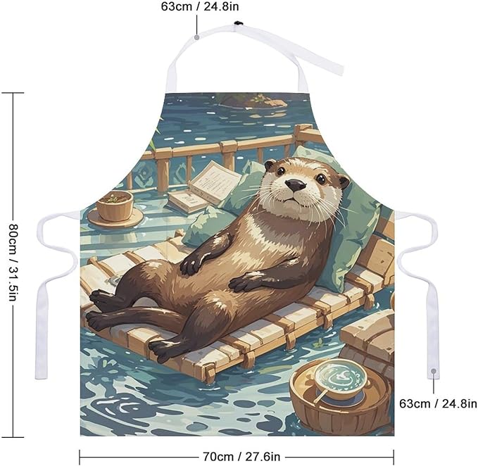 Waterproof Apron Adjustable Bib Aprons with Pockets Orange Cat Sleeping Apron Kitchen Aprons for Women Men