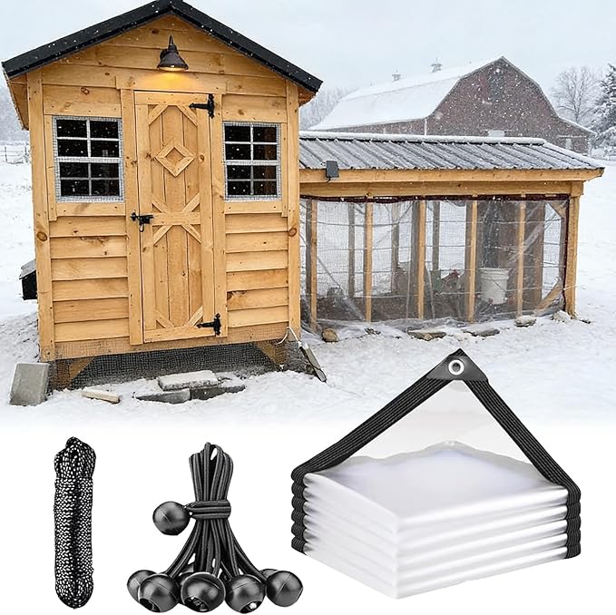 Heavy Duty Chicken Coop Clear Tarp with Grommets 14x23 FT All-Weather Waterproof PVC Vinyl Anti-Tear Cover for Poultry Cage, Patio Covering, Outdoor Farm Shed, Pheasantry Runway, Greenhouse & More