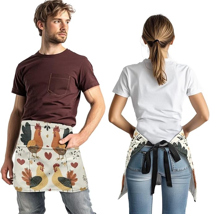 Waistress Apron with Pockets Coffee Waiter Apron Long String Chef Half Aprons for Cooking Kitchen Hairdresser